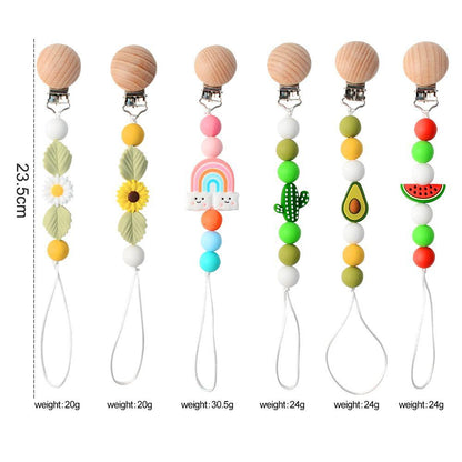 Baby Handmade Wooden Nipple Clip Silicone Anti-drop Chain