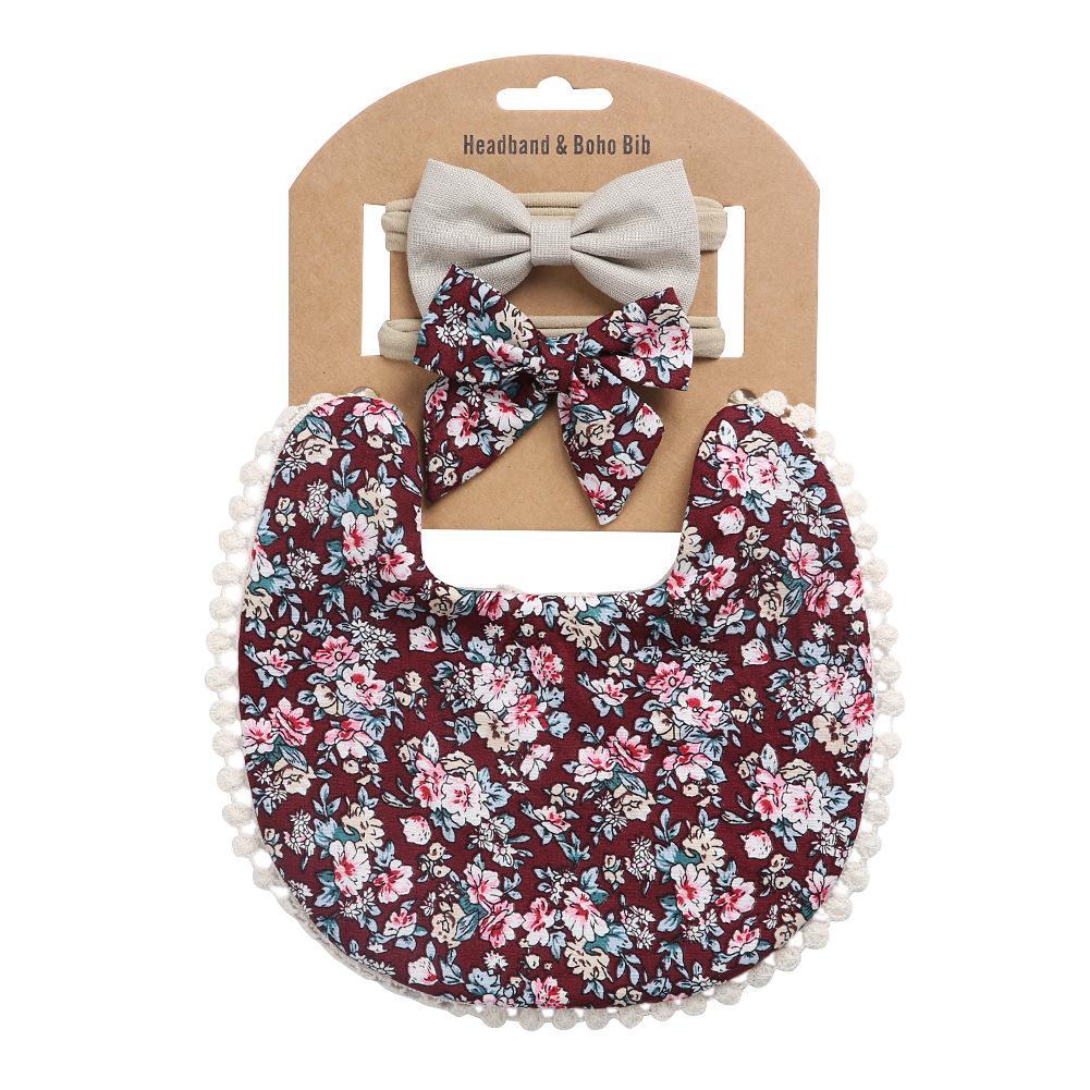 Linen Cotton Printed Baby Towel Bib Headband Set