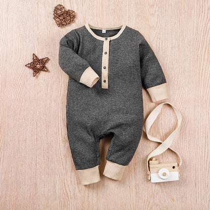 Baby Crawl Pit Strip Contrast Long Sleeve Jumpsuit