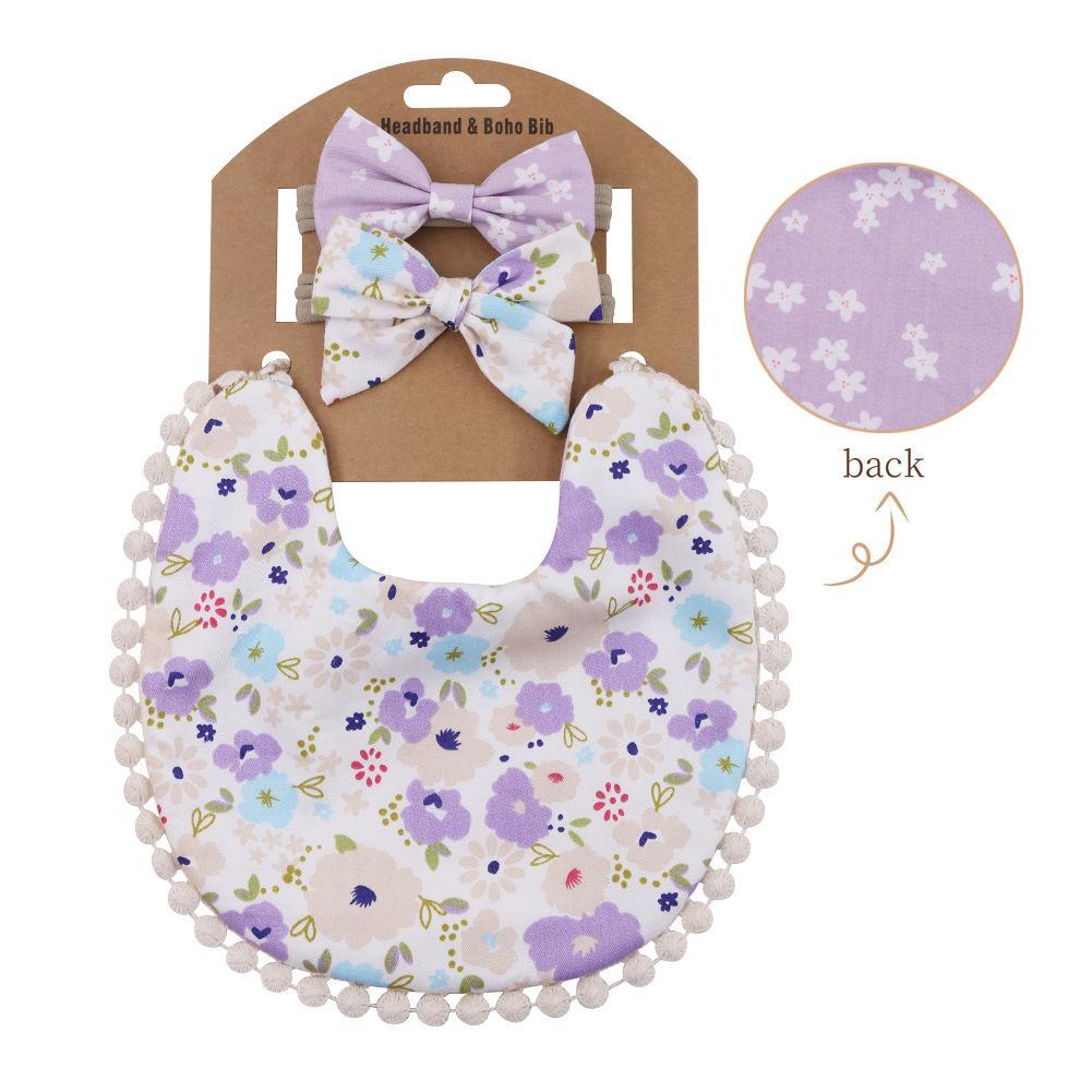 Plaid Printed Baby Triangle Towel Bib Headband Set