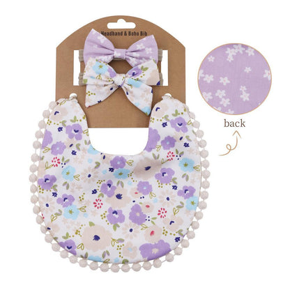 Plaid Printed Baby Triangle Towel Bib Headband Set