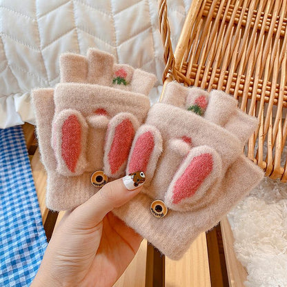 Children's Thickened Warm Half Flip Gloves