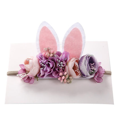 Children's Artificial Flower Hair Tie Handmade Rabbit Ear Headband