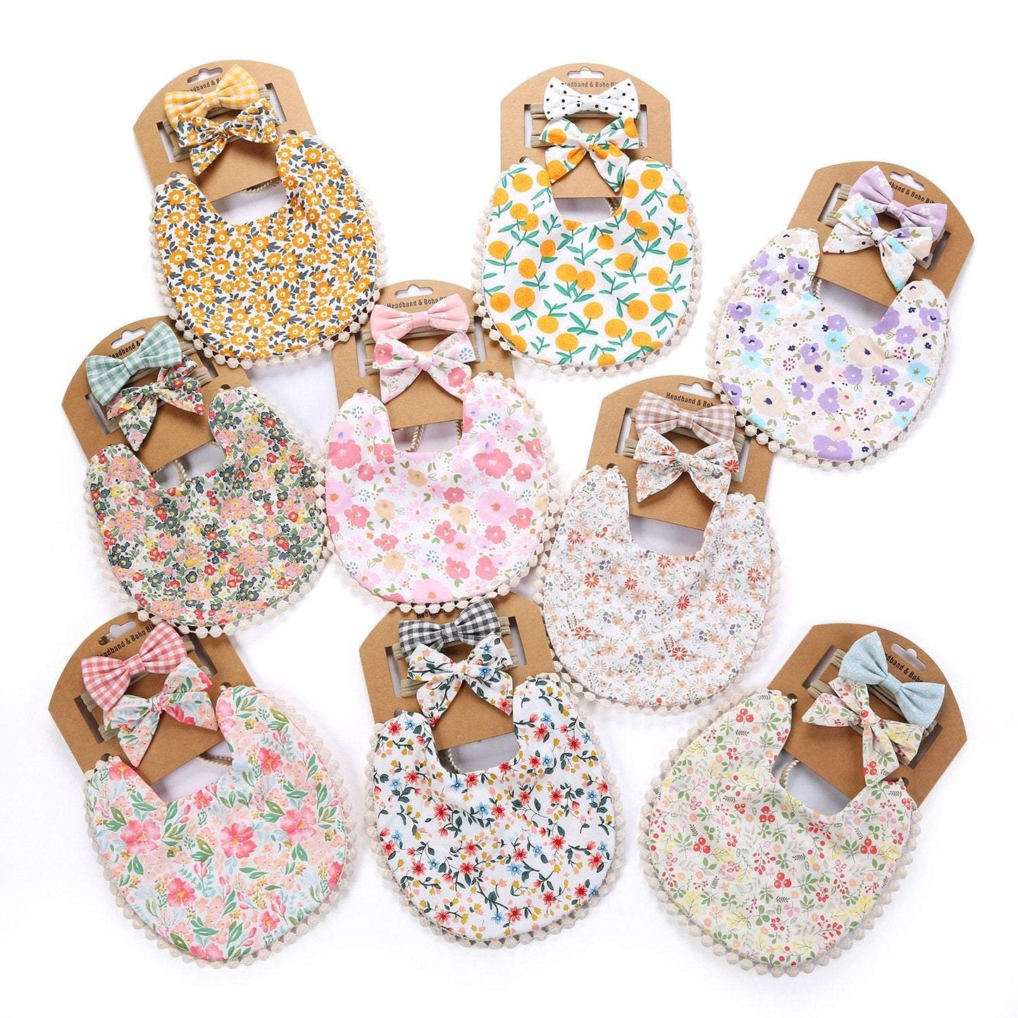 Plaid Printed Baby Triangle Towel Bib Headband Set