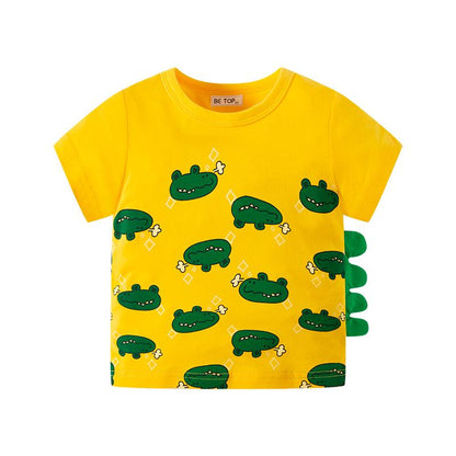 Children's short sleeve cartoon three-dimensional crocodile boys' cotton T-shirt summer children's wear
