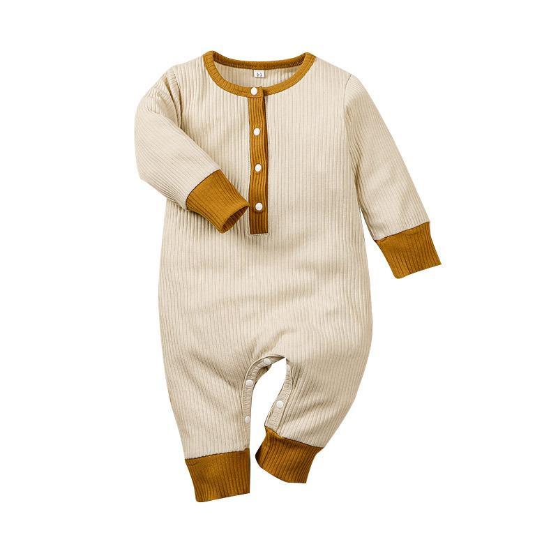 Baby Crawl Pit Strip Contrast Long Sleeve Jumpsuit