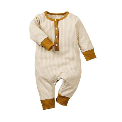 Baby Crawl Pit Strip Contrast Long Sleeve Jumpsuit