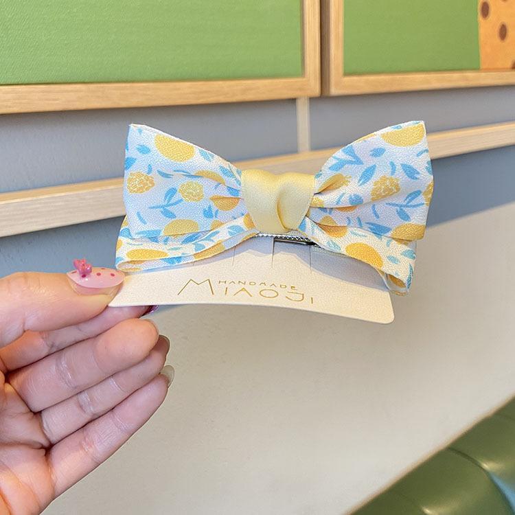 Girl's Hair Accessories Yellow Printed Bow Hairpin