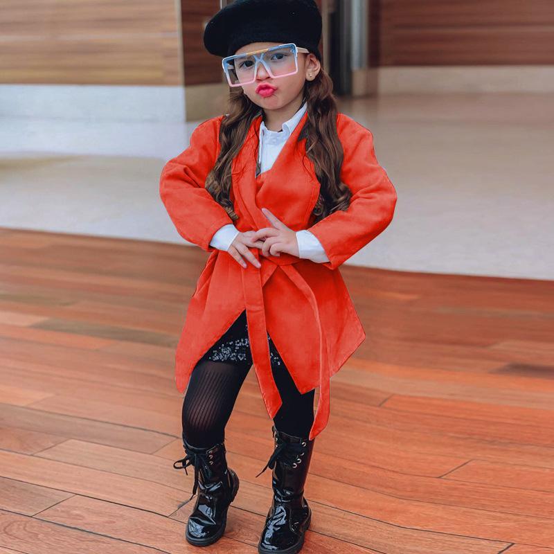 Children's Wear Long Coat with Large Lapel Lace