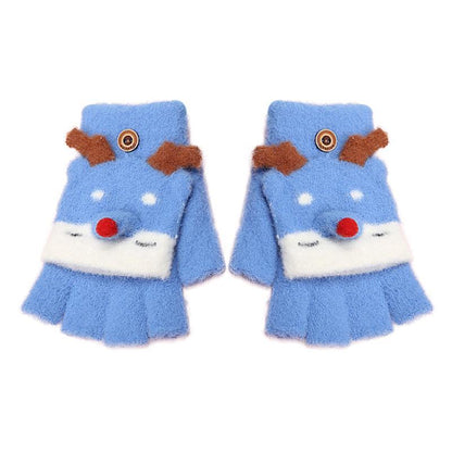 Children's gloves Half Finger Flip Plush Warm Gloves