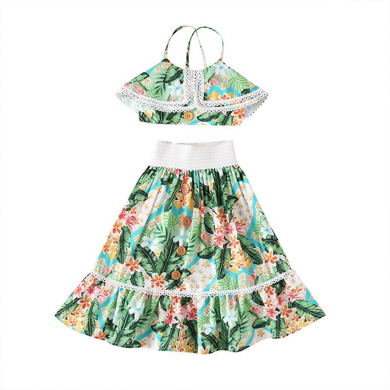 Suspender cross strap jacket flower skirt two pieces