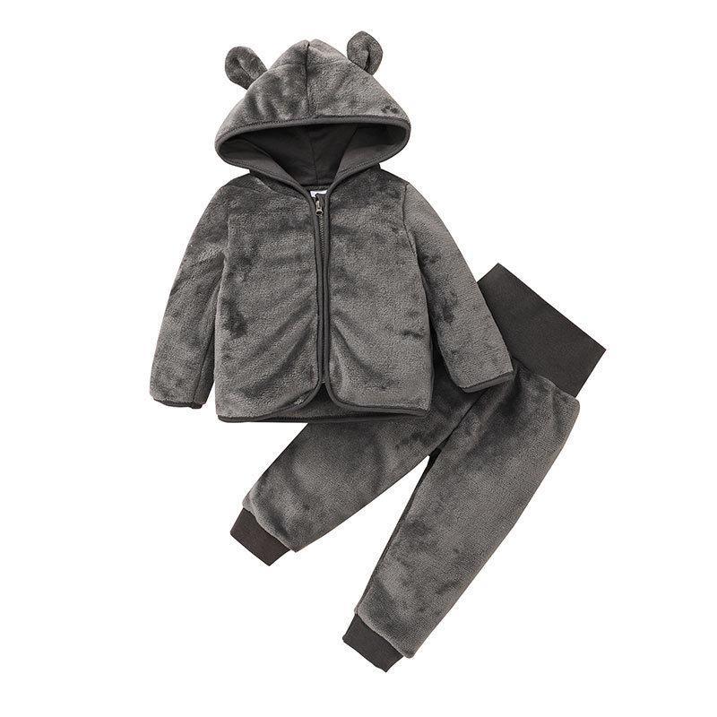Children's Wear Hooded Zippered Shirt Pants Two-Piece Set