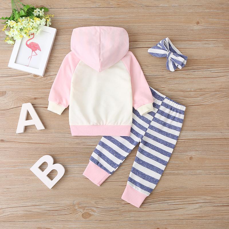 Long Sleeve Sweat Suit Striped Hooded Jacket Pants Two-Piece Set