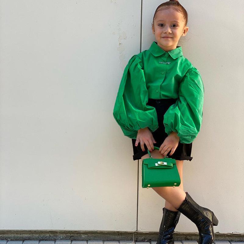 Girls Shirt Long Sleeve Lantern Sleeve Shorts Set