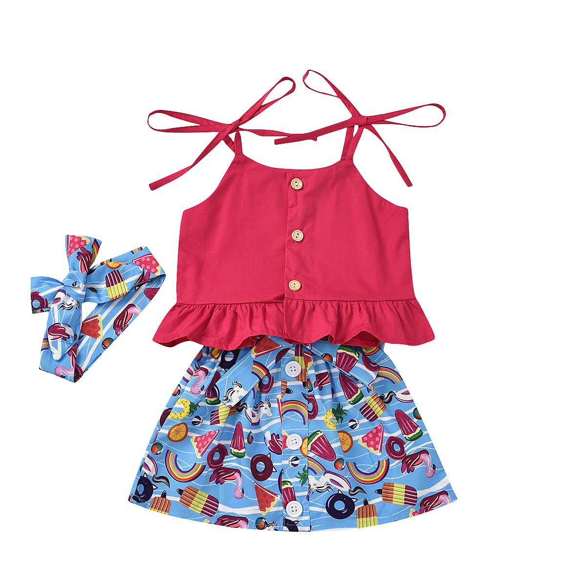 Suspender top cartoon cute fruit printed short skirt skirt skirt Headband