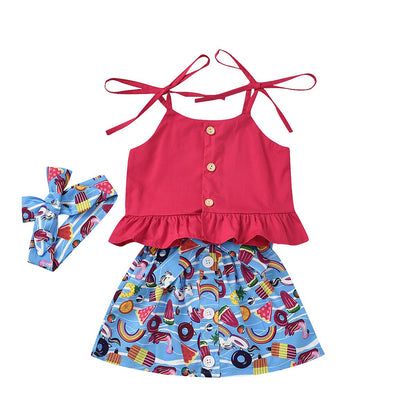 Suspender top cartoon cute fruit printed short skirt skirt skirt Headband