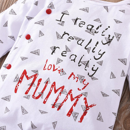 White long sleeved printed BODYSUIT