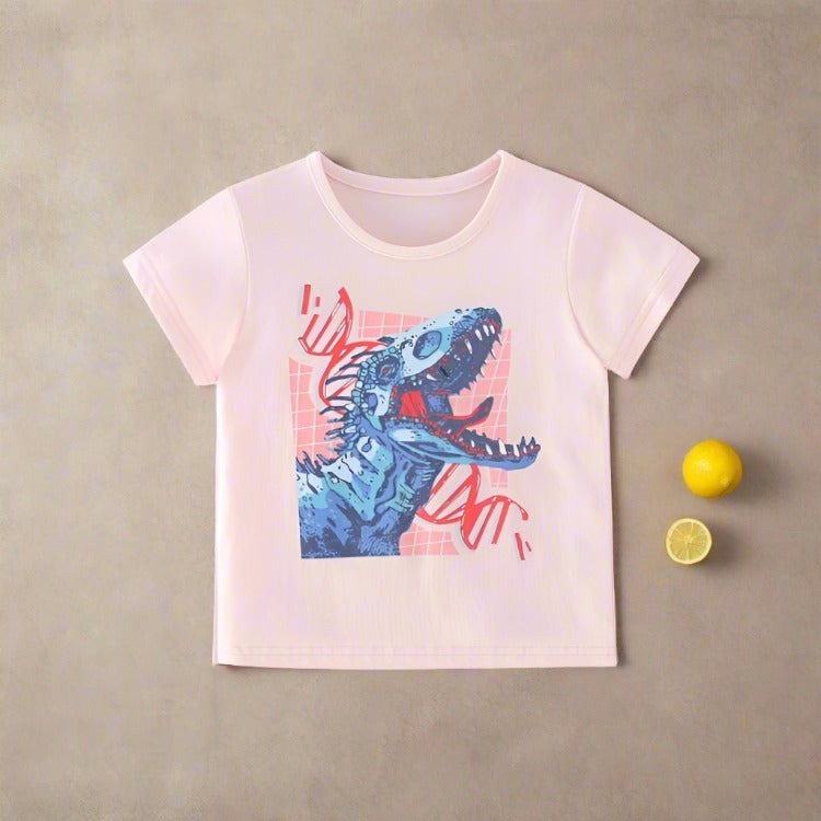 Little girl's round neck pink print top children's wear