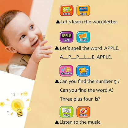 Tablet Toddler Learning Pad With LED Screen, Teaching Alphabet Numbers Word Music Math Early Development Interactive Electronic Toy For Boys & Girls