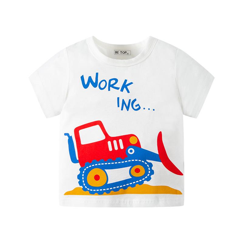 Children's short sleeve T-shirt bulldozer print fashion boys' half sleeve