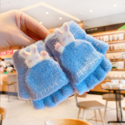 Children's Thickened Warm Half Flip Gloves