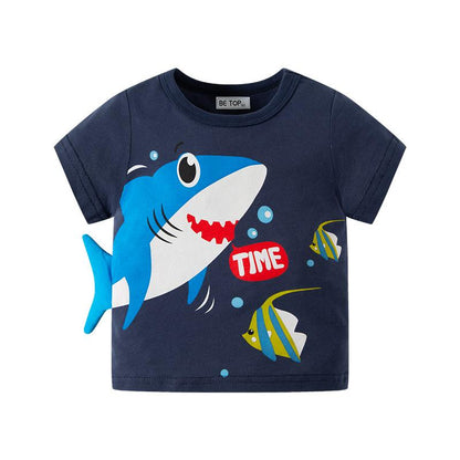 Children's Short Sleeve Cartoon Shark Top Boys' Cotton T-shirt