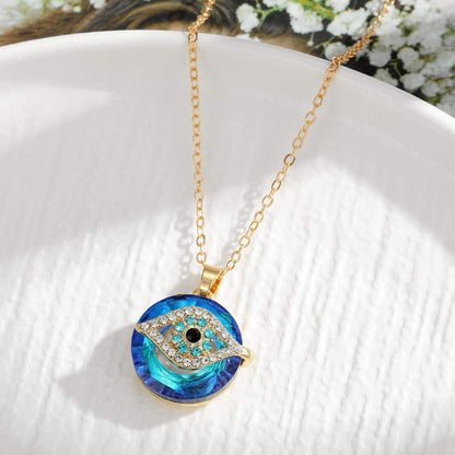 Fashion Round Crystal Blue Evil Eye Necklace