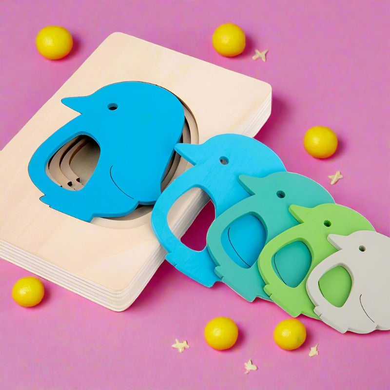 Children's Cartoon Five-layer Animal Rainbow Puzzle Wooden Toy