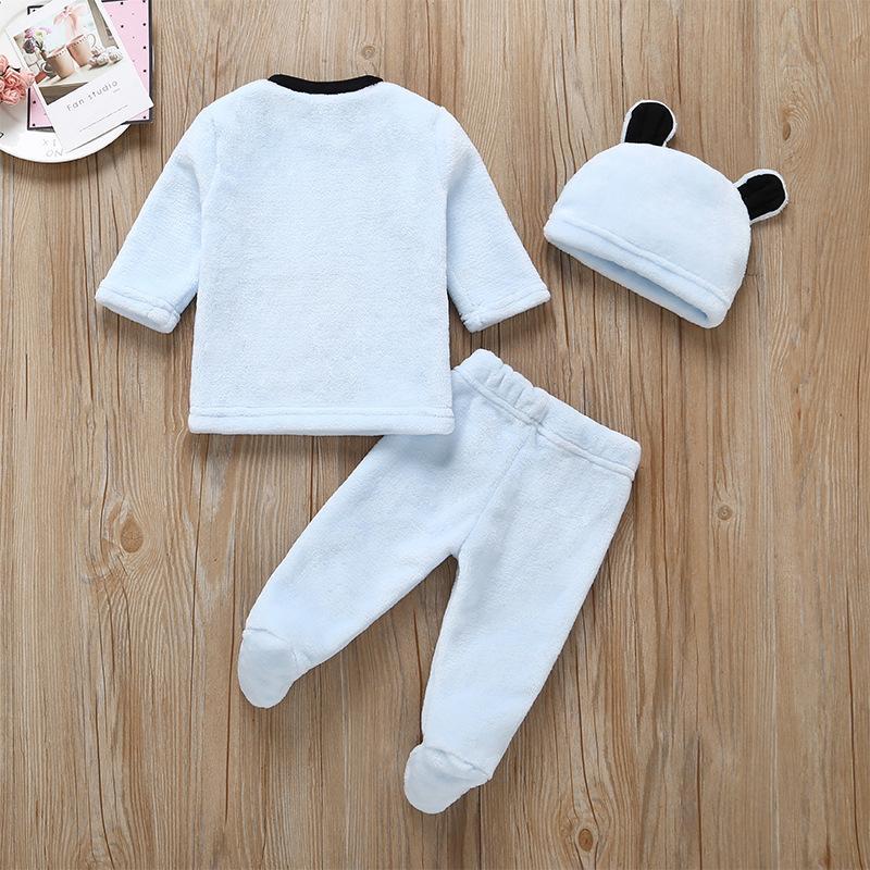 Children's Double-sided Flannel Warm Three-Piece Set for Autumn and Winter