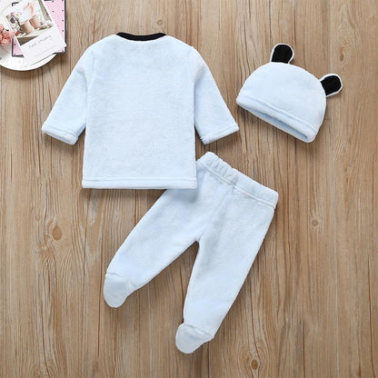 Children's Double-sided Flannel Warm Three-Piece Set for Autumn and Winter