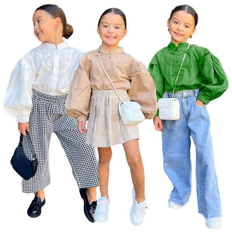 Girl's Long Sleeve Shirt Lantern Sleeve