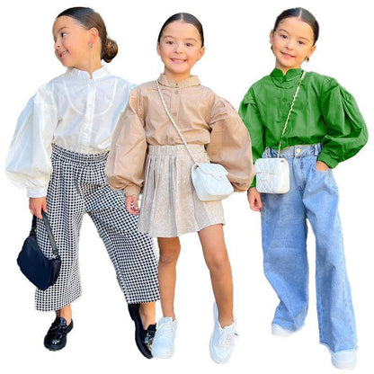 Girl's Long Sleeve Shirt Lantern Sleeve