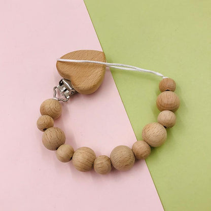 Baby Soothing Nipple Clip Beech Wood Nipple Anti-drop Chain