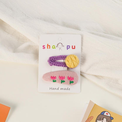 Children's Embroidered Flower Hairpin Set