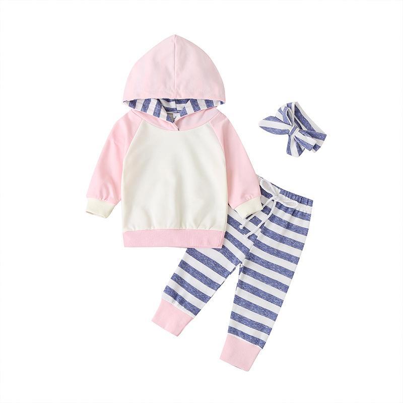 Long Sleeve Sweat Suit Striped Hooded Jacket Pants Two-Piece Set