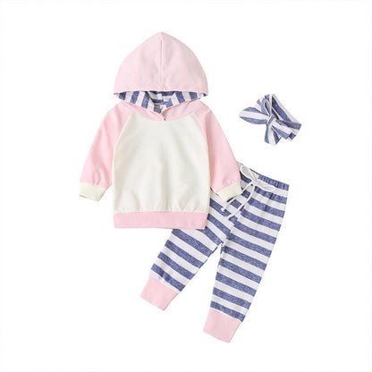 Long Sleeve Sweat Suit Striped Hooded Jacket Pants Two-Piece Set