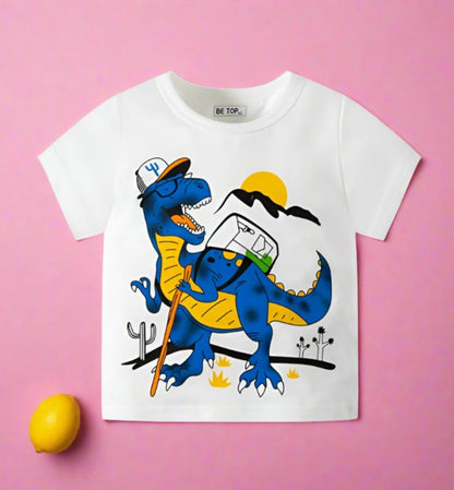 Children's T-shirt cartoon dinosaur Top Men's short sleeved