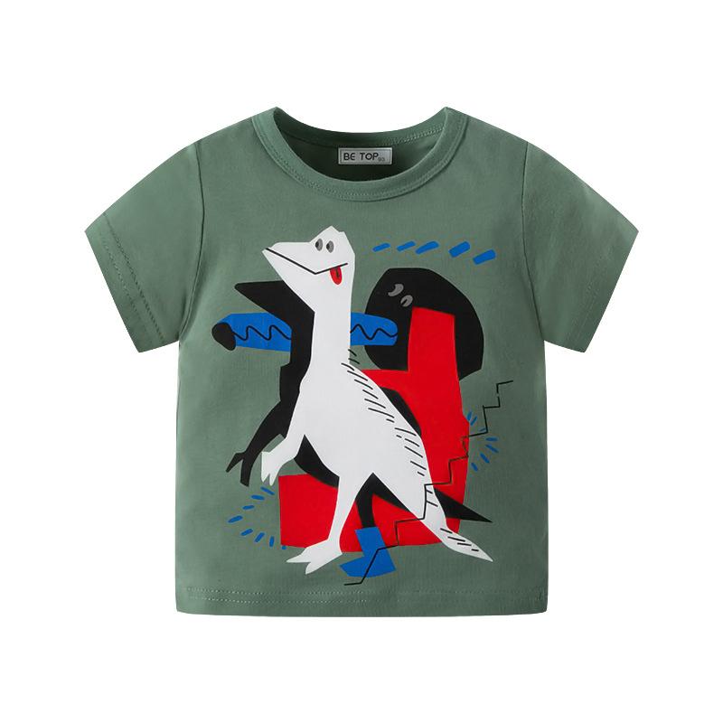 Children's short sleeved cotton T-shirt dinosaur print