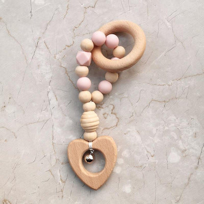 Hand-made Silicone Beech Wood Baby Teether Toy with Bell