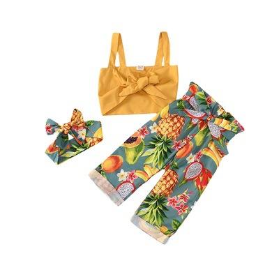 Suspender fruit printed pants hair accessories set
