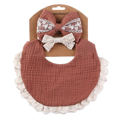Baby Lace Saliva Towel Headband Set Waterproof Bib