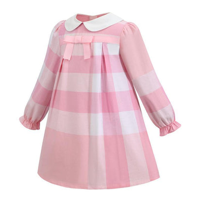 Children's Lapel Bow Long Sleeve Princess Dress