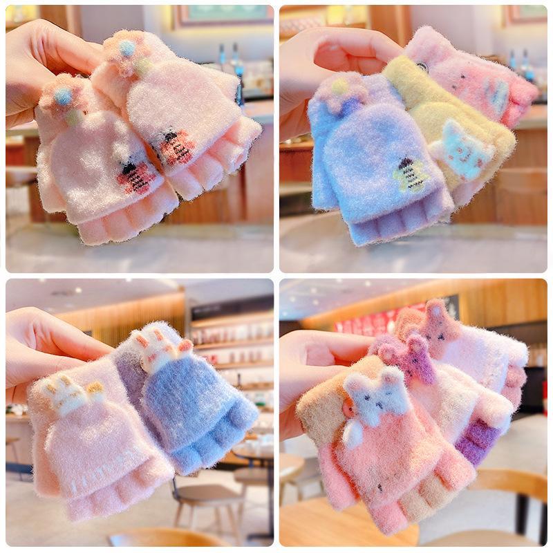 Children's Thickened Warm Half Flip Gloves