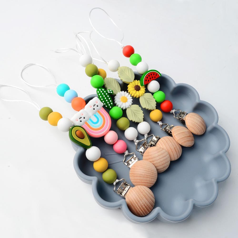 Baby Handmade Wooden Nipple Clip Silicone Anti-drop Chain