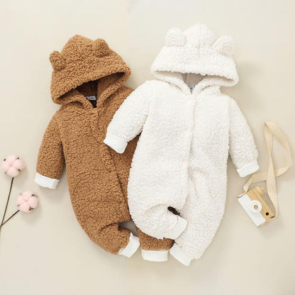Baby's Solid Color Hooded Jumpsuit