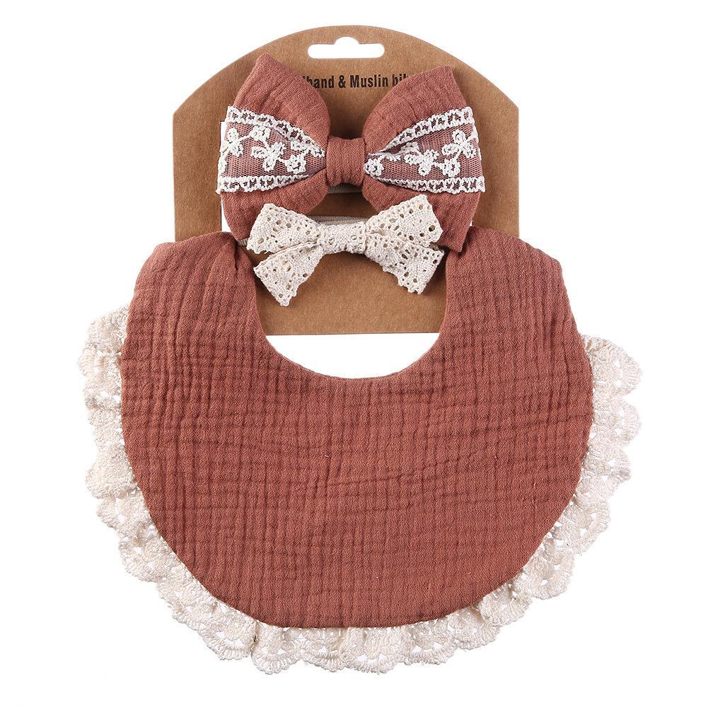 Baby Lace Saliva Towel Headband Set Waterproof Bib