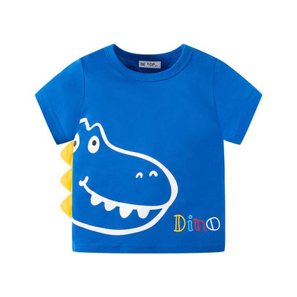Children's short sleeve T-shirt cartoon dinosaur print boys' cotton round neck T-shirt