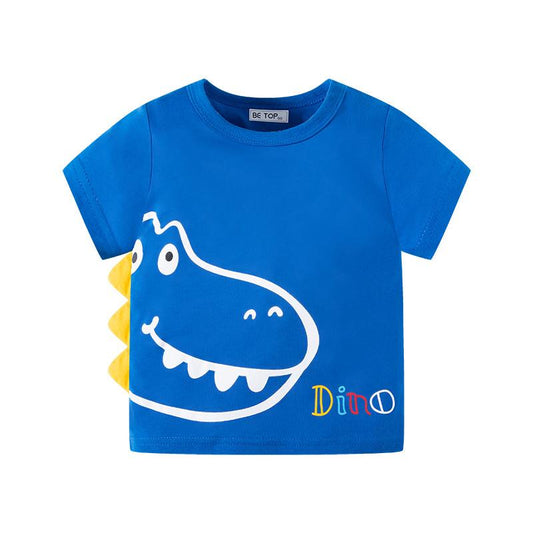 Children's short sleeve T-shirt cartoon dinosaur print boys' cotton round neck T-shirt