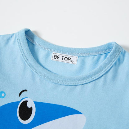 Children's Short Sleeve Cartoon Shark Top Boys' Cotton T-shirt
