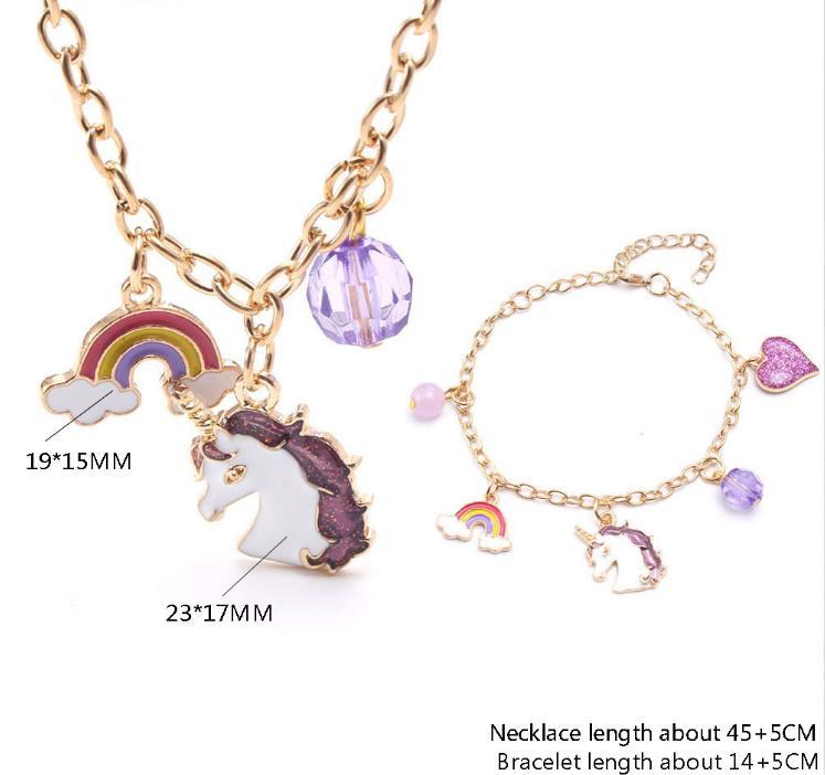 Purple Unicorn Children's Necklace Bracelet Set
